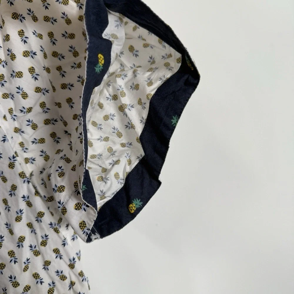 Johnston & Murphy Men's Button Down Shirt Short‎ Sleeve Pineapple Size XL White